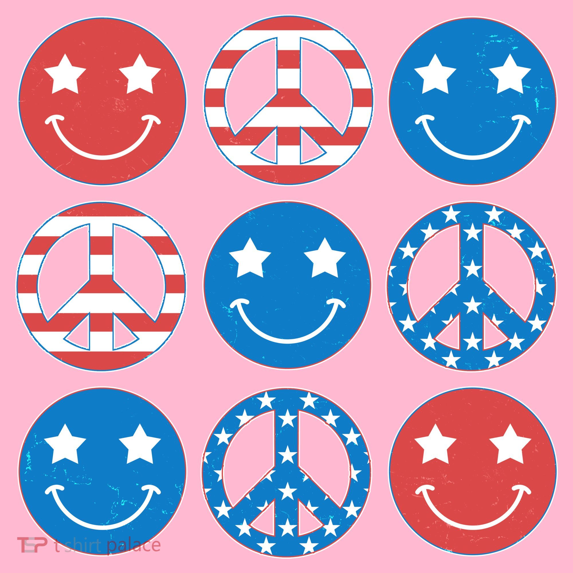 USA American Flag Peace Symbols Smiley Emoji Long Sleeve Shirt