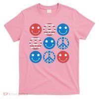 USA American Flag Peace Symbols Smiley Emoji T-Shirt thumb 0
