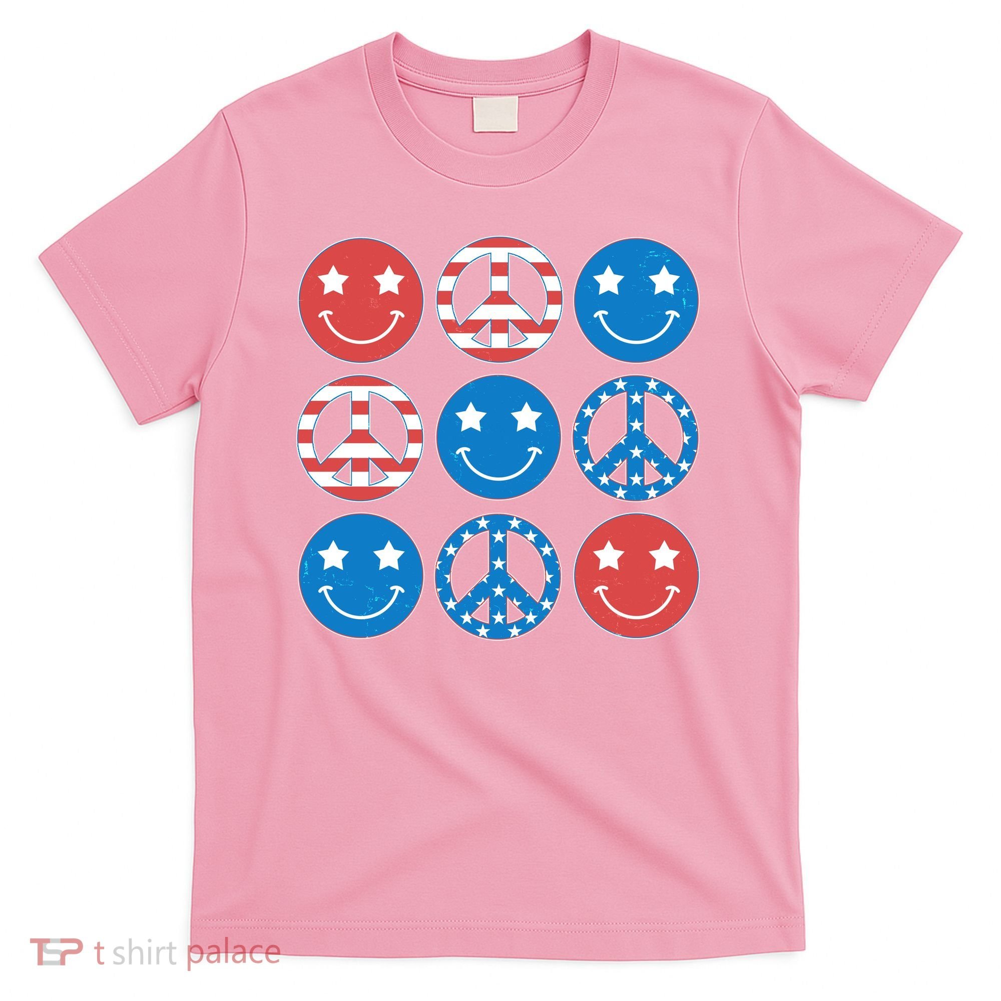 USA American Flag Peace Symbols Smiley Emoji T-Shirt