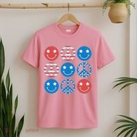 USA American Flag Peace Symbols Smiley Emoji T-Shirt thumb 2