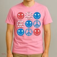 USA American Flag Peace Symbols Smiley Emoji T-Shirt thumb 3