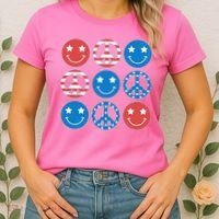 USA American Flag Peace Symbols Smiley Emoji Women's T-Shirt thumb 2