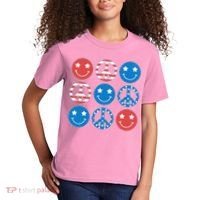USA American Flag Peace Symbols Smiley Emoji Kids T-Shirt thumb 2
