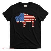 Usa American Flag Bison Buffalo Memorial 4th Of July Day Gift T-Shirt thumb 0