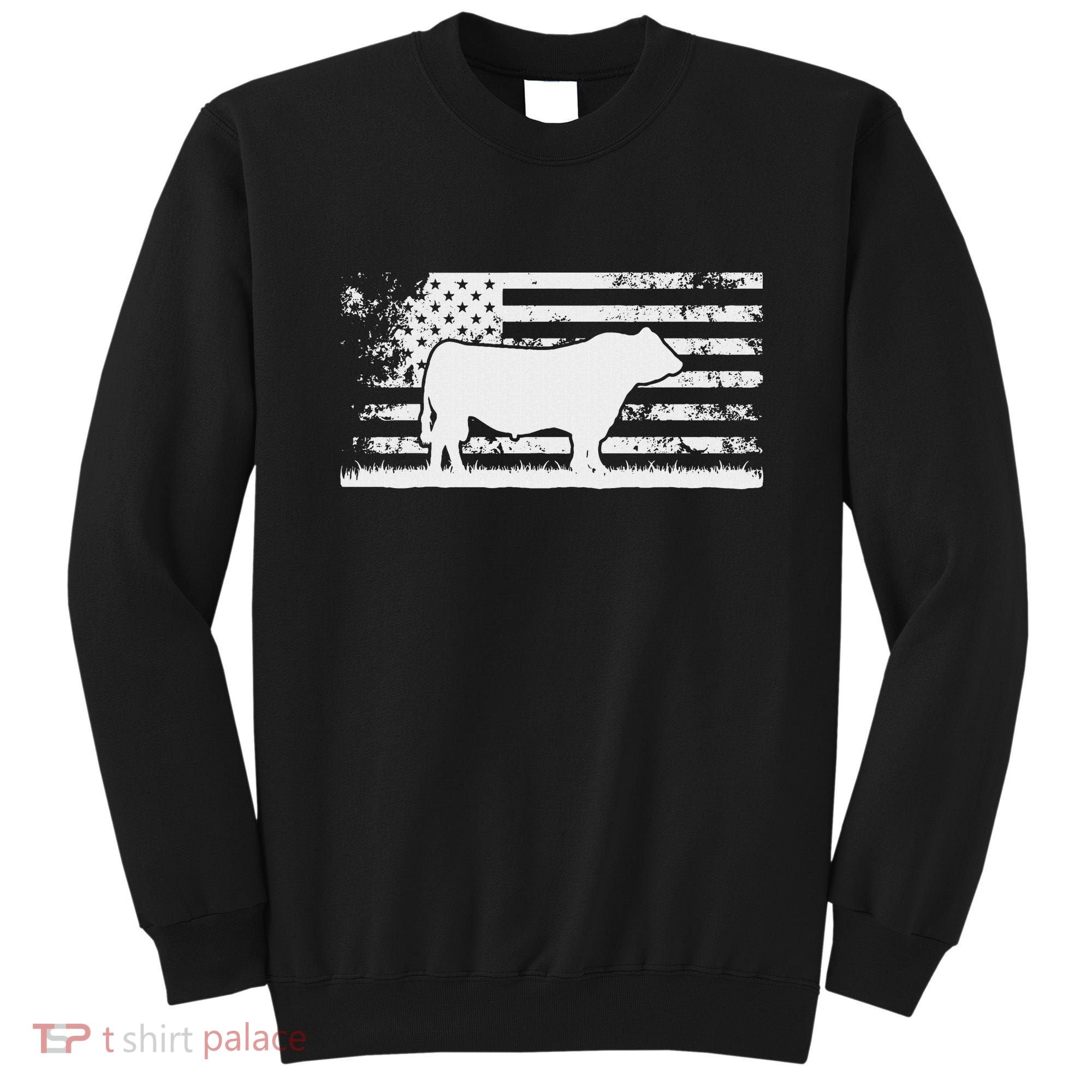 Usa American Flag America Cow Black Angus Rancher Sweatshirt