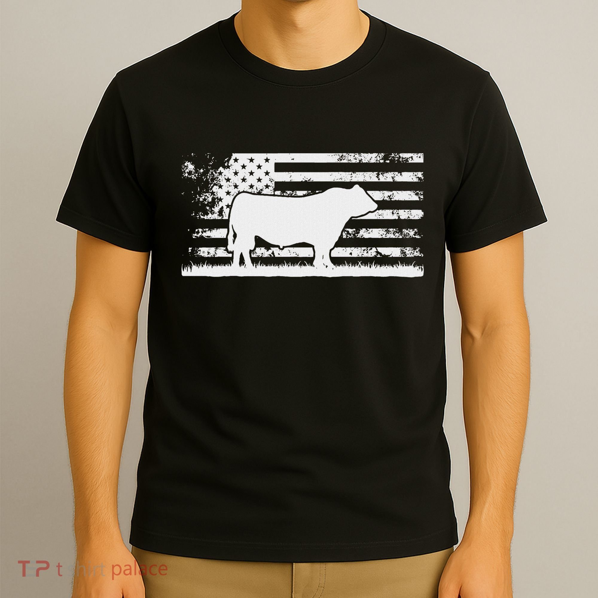 Usa American Flag America Cow Black Angus Rancher T-Shirt