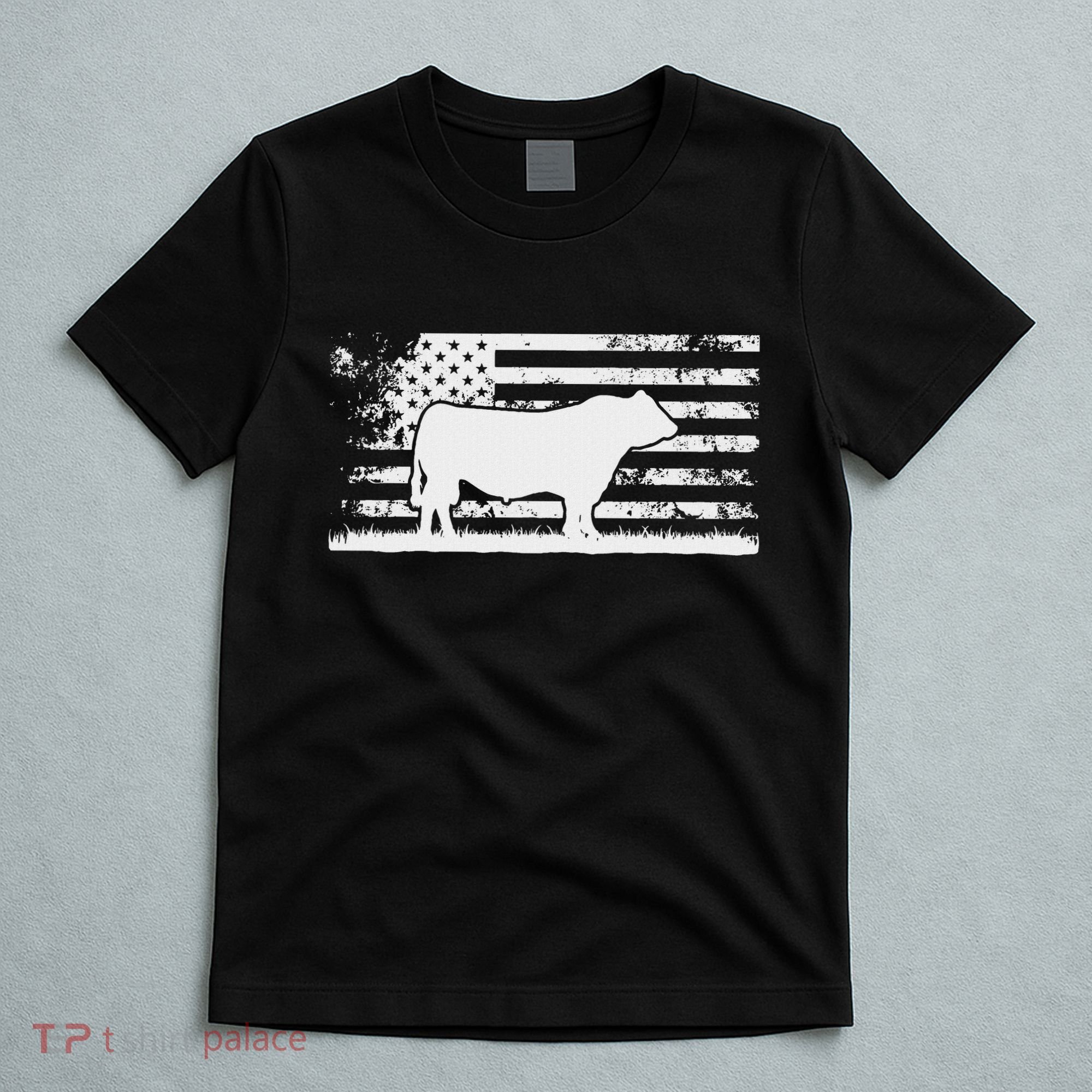 Usa American Flag America Cow Black Angus Rancher T-Shirt