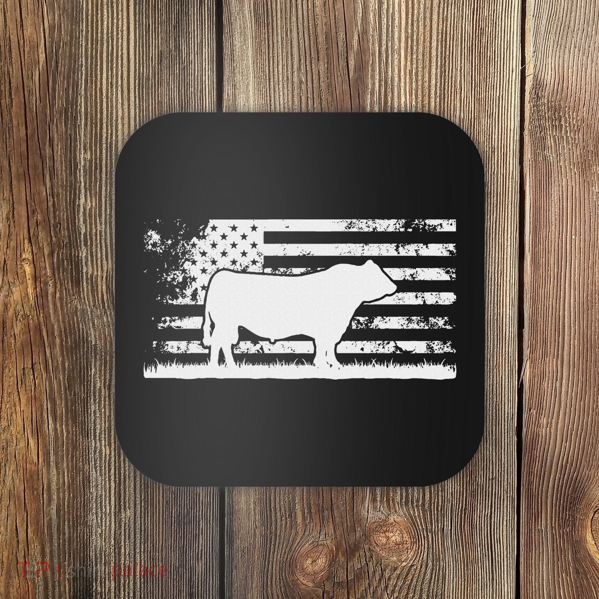 Usa American Flag America Cow Black Angus Rancher Coaster