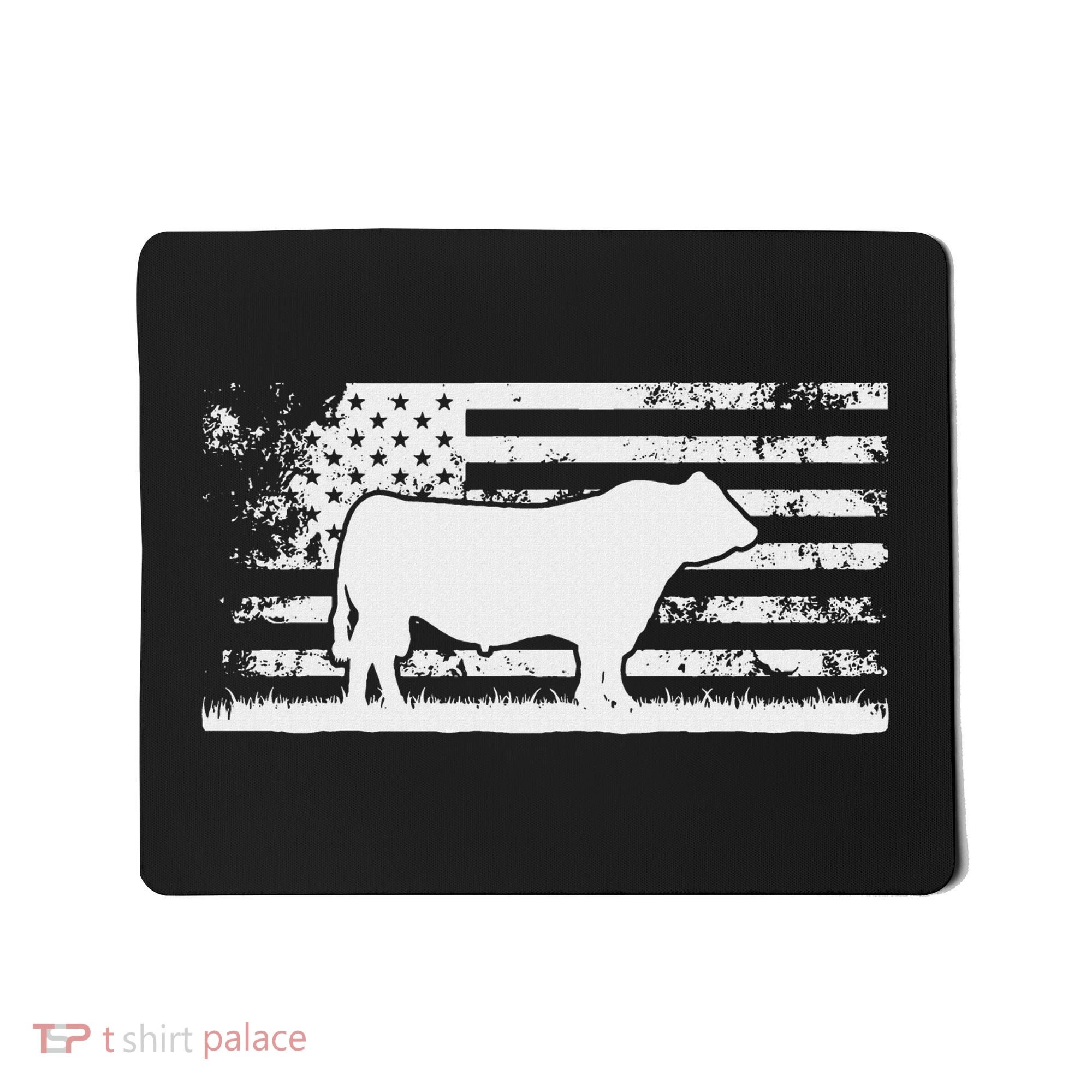 Usa American Flag America Cow Black Angus Rancher Mousepad