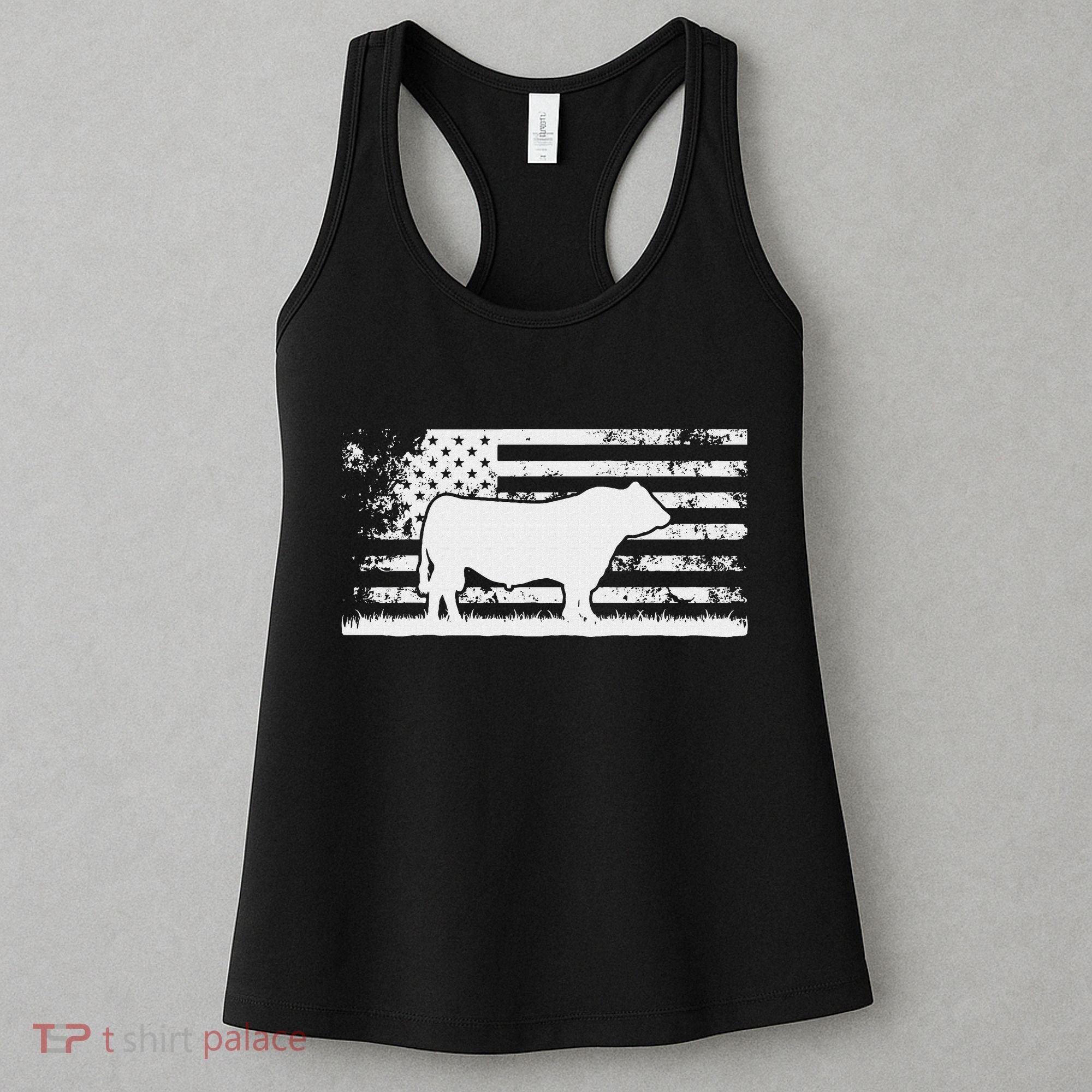 Usa American Flag America Cow Black Angus Rancher Women's Tank Top