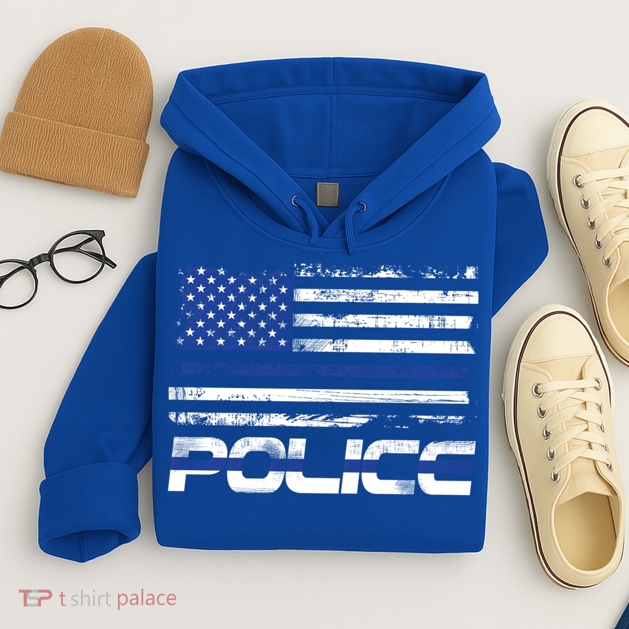 Usa American Flag Thin Blue Line Police Gift Hoodie