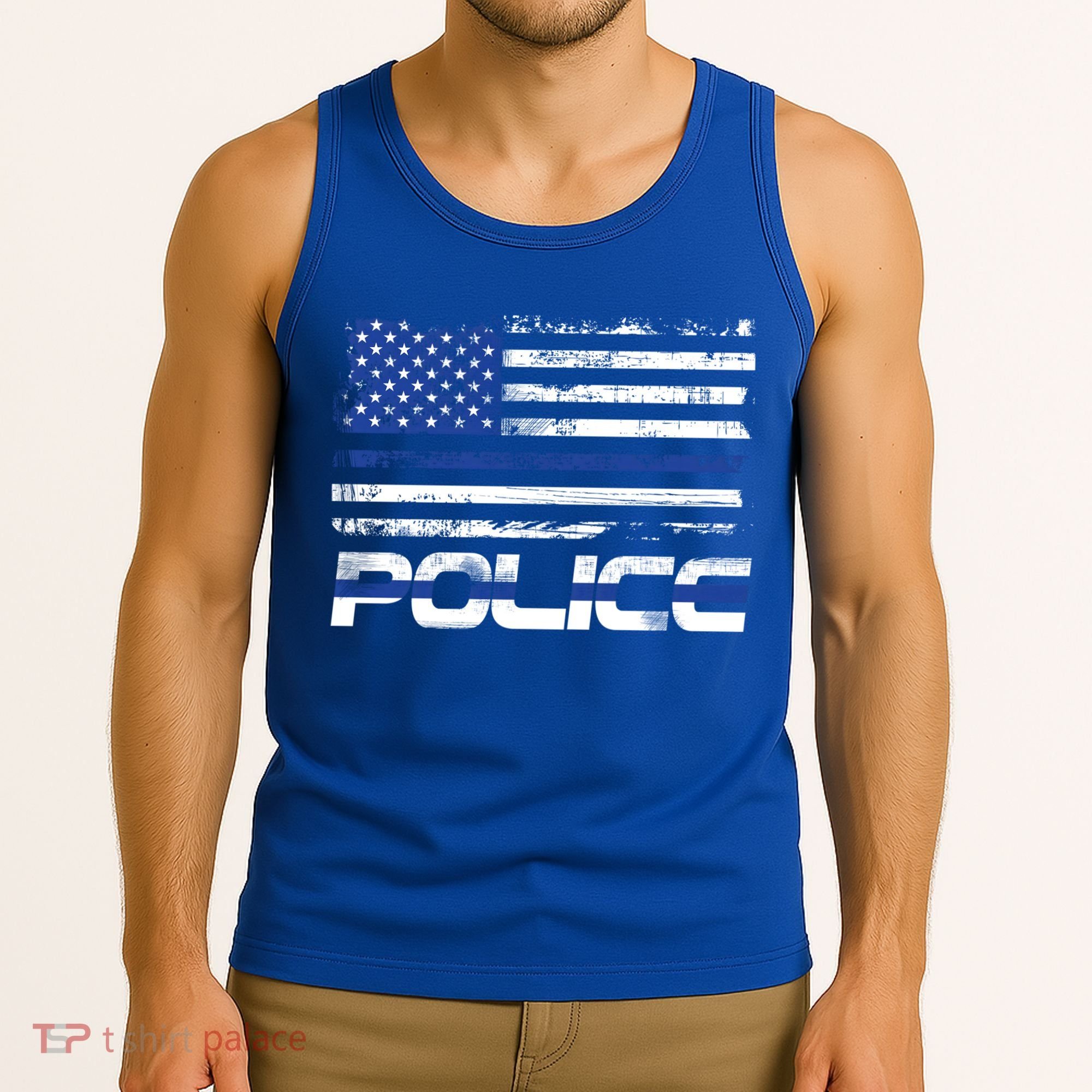 Usa American Flag Thin Blue Line Police Gift Tank Top