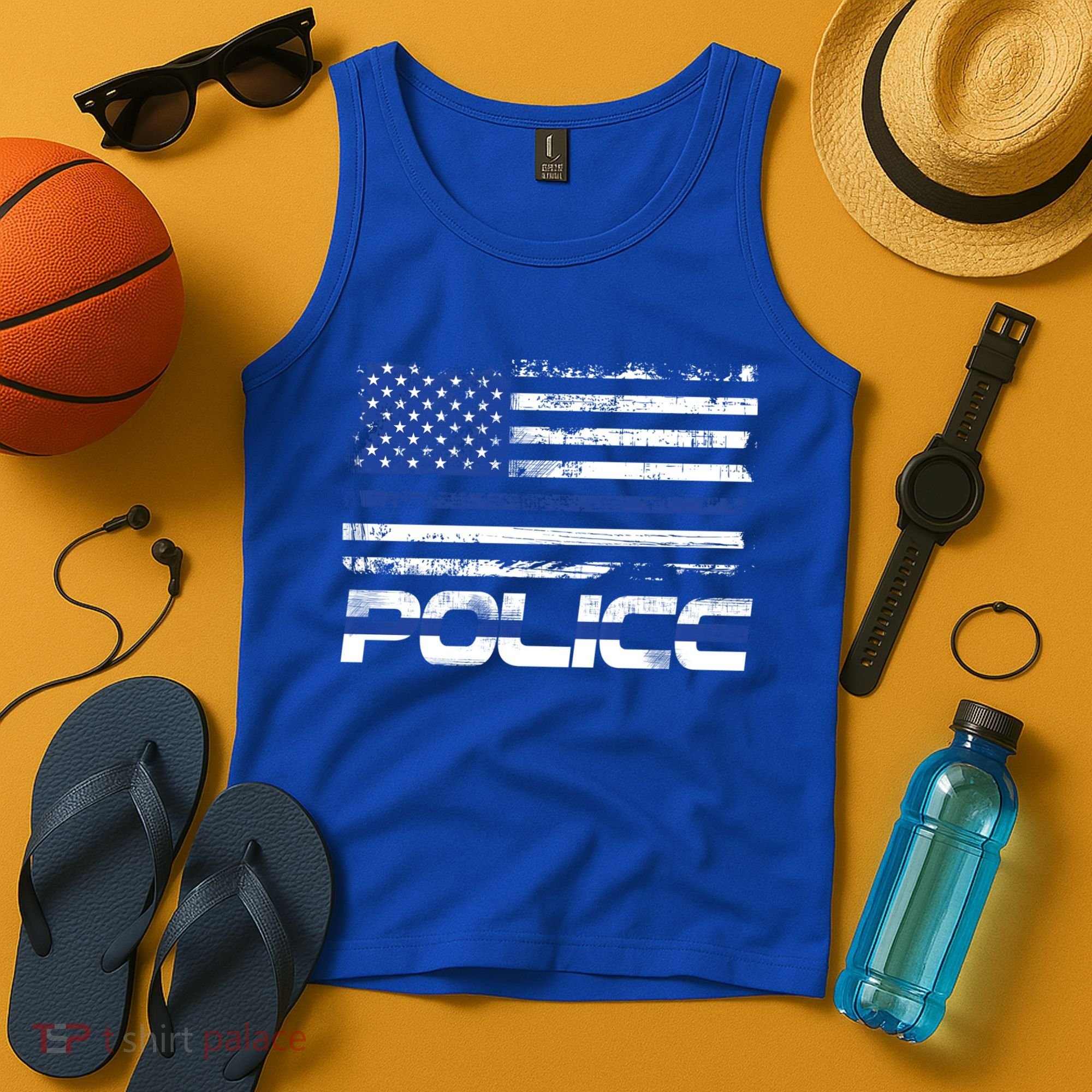 Usa American Flag Thin Blue Line Police Gift Tank Top