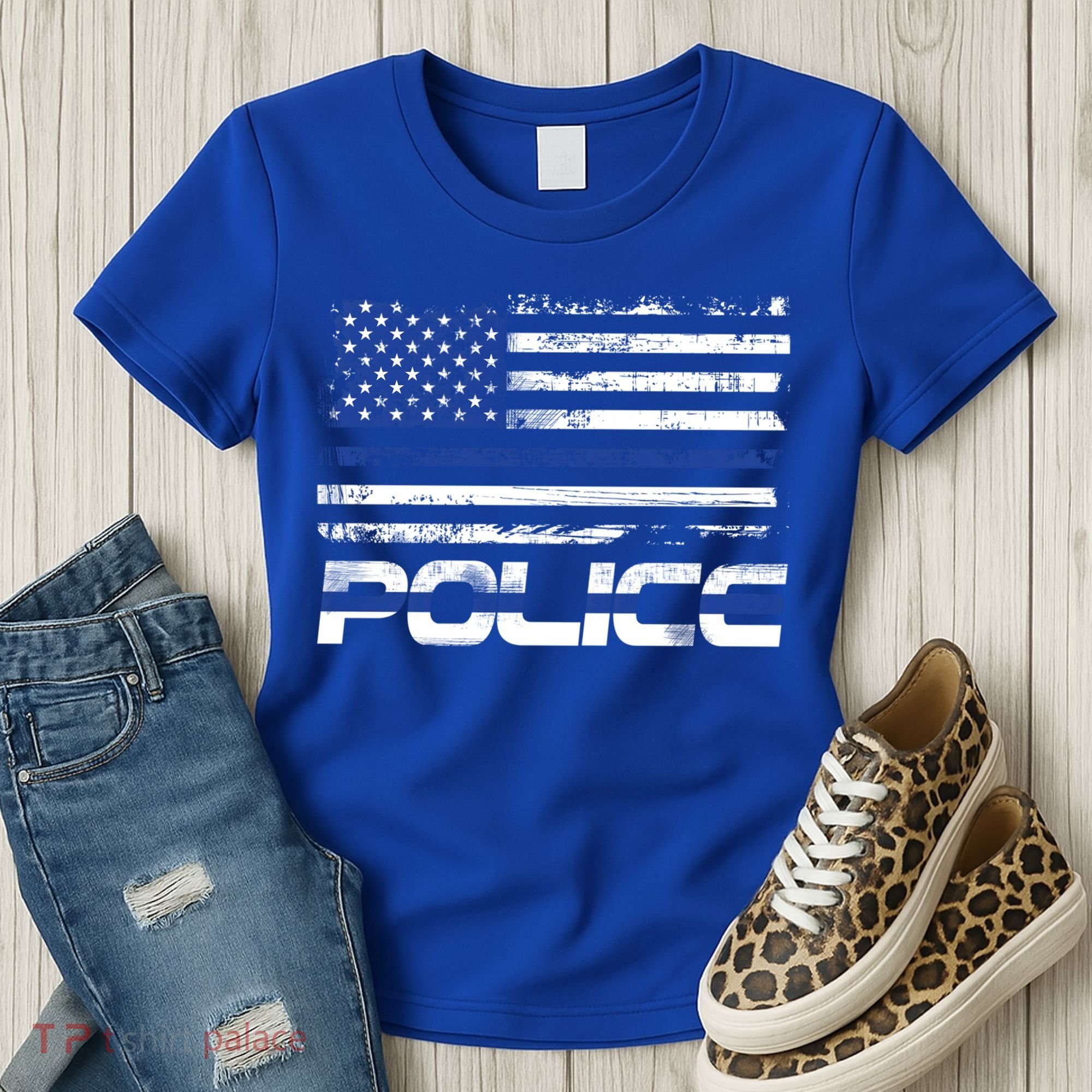 Usa American Flag Thin Blue Line Police Gift Women's T-Shirt