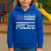 Usa American Flag Thin Blue Line Police Gift Kids Hoodie thumb 3