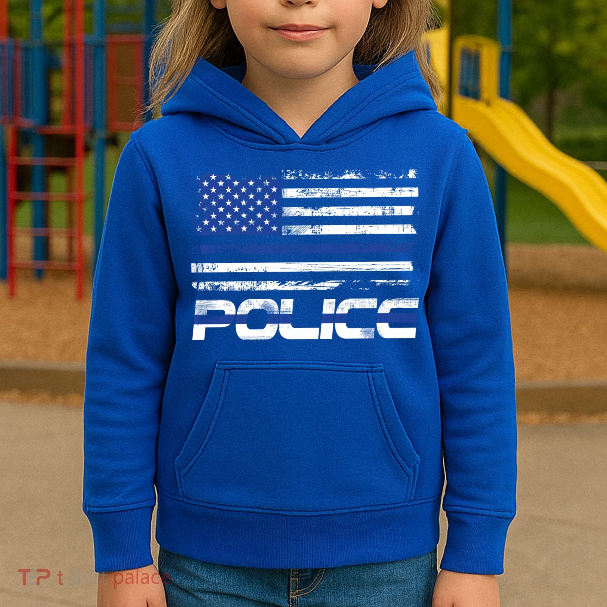 Usa American Flag Thin Blue Line Police Gift Kids Hoodie