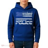 Usa American Flag Thin Blue Line Police Gift Kids Hoodie thumb 4