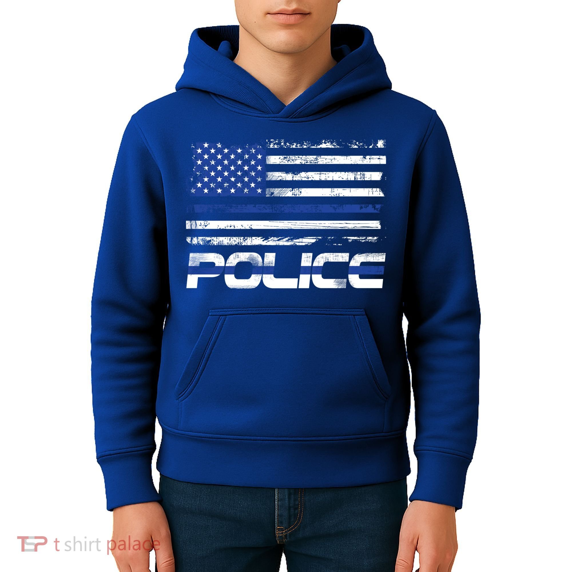 Usa American Flag Thin Blue Line Police Gift Kids Hoodie