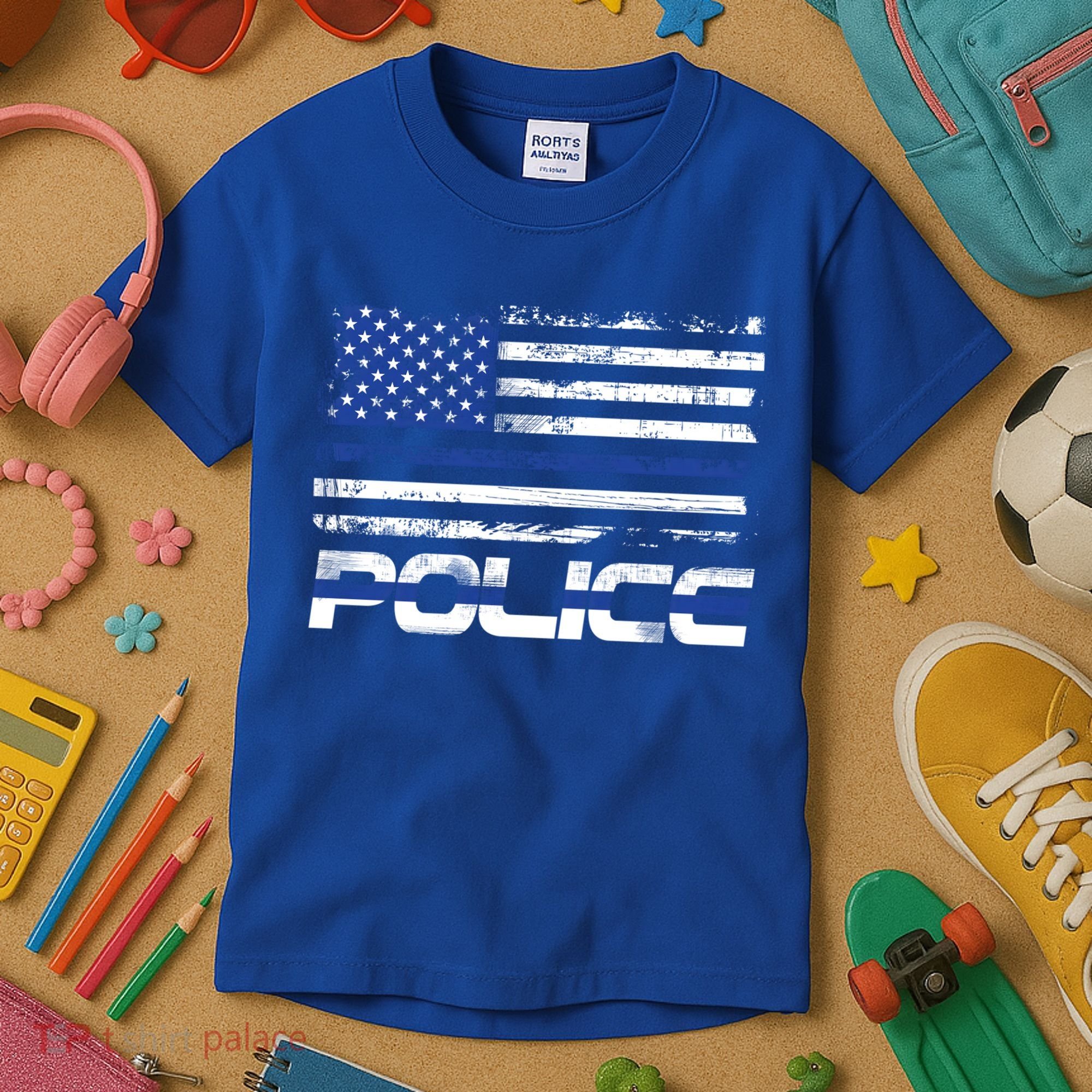 Usa American Flag Thin Blue Line Police Gift Kids T-Shirt