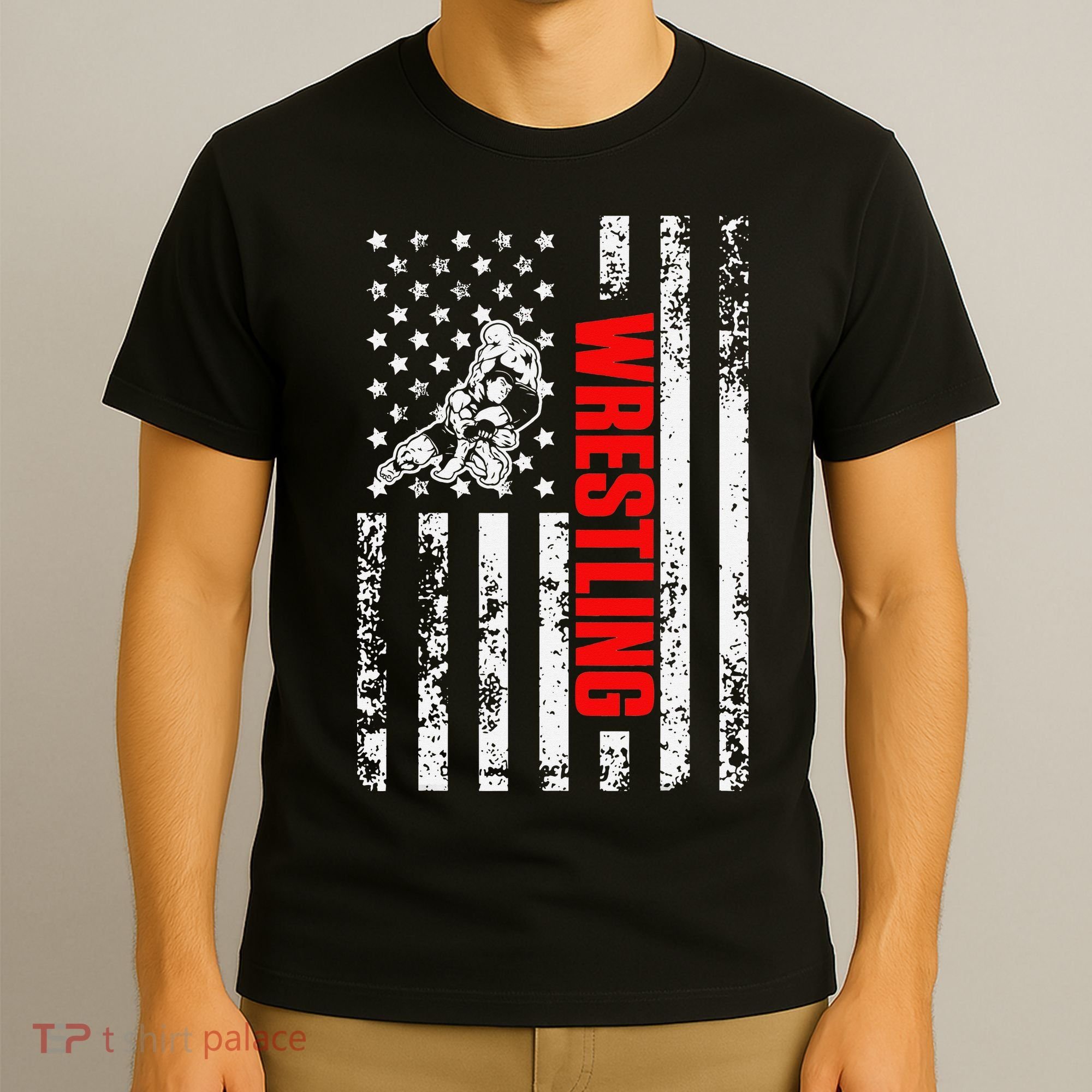US American Flag Sports Patriotic Wrestling  T-Shirt