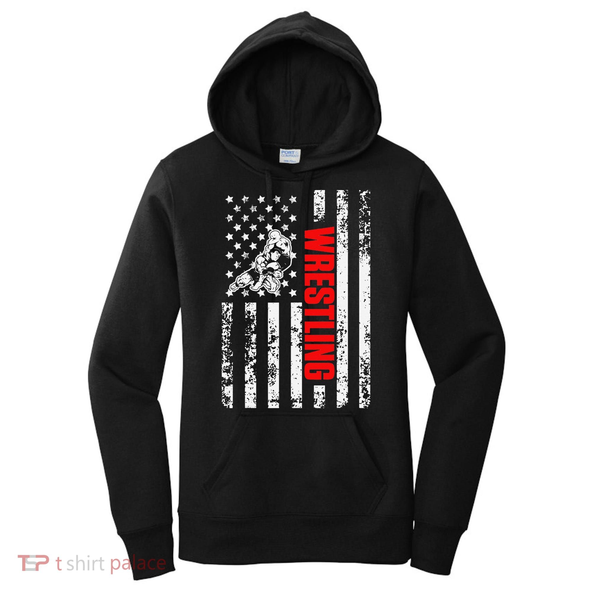 US American Flag Sports Patriotic Wrestling  Women's Hoodie
