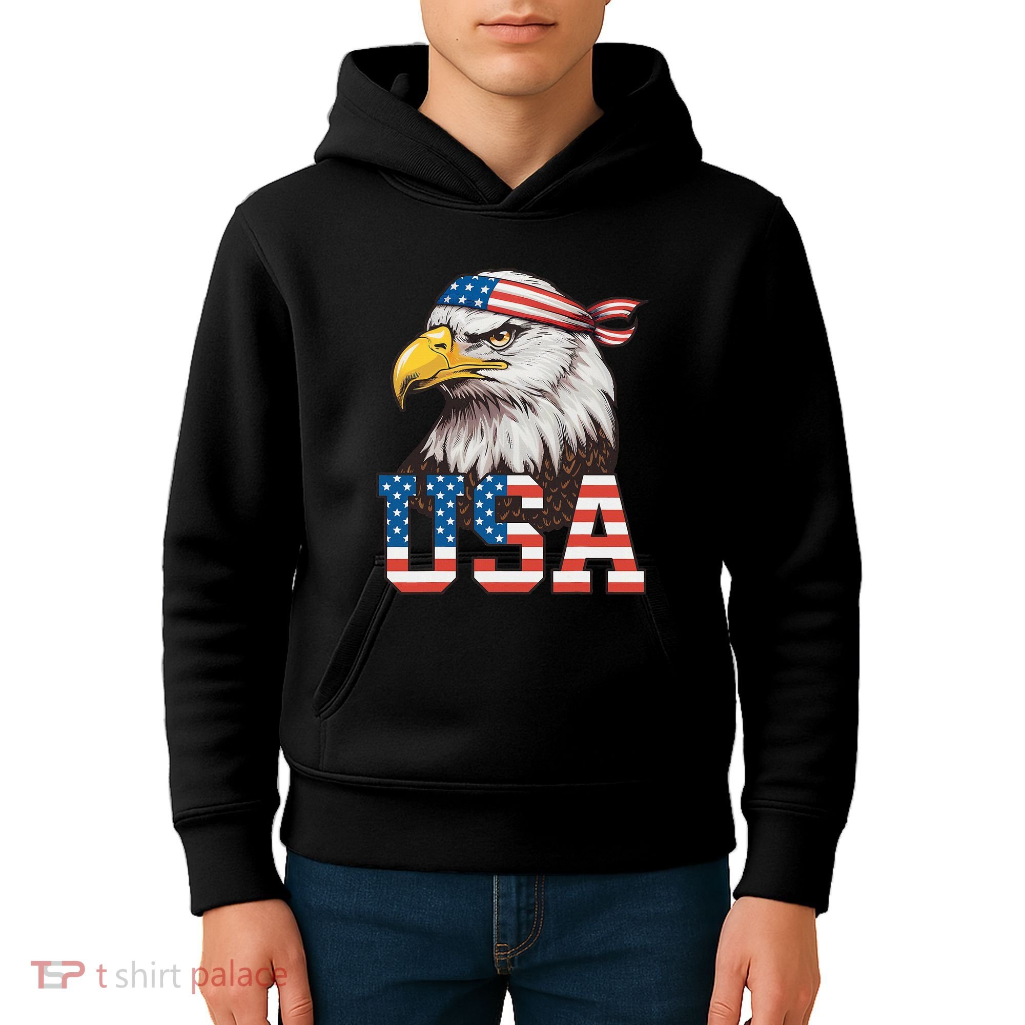 Usa American Flag Women Bald Eagle Patriotic Kids Hoodie