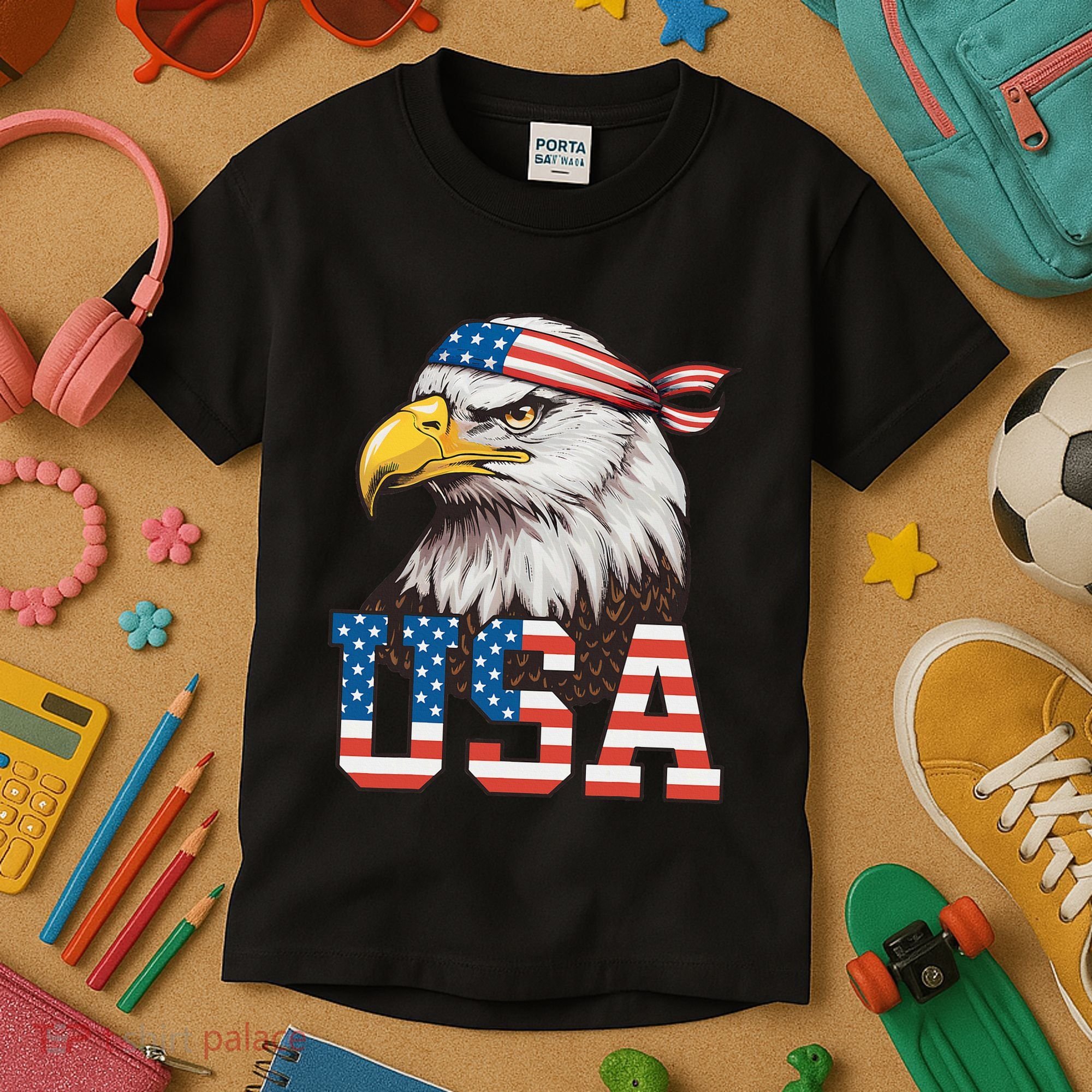 Usa American Flag Women Bald Eagle Patriotic Kids T-Shirt
