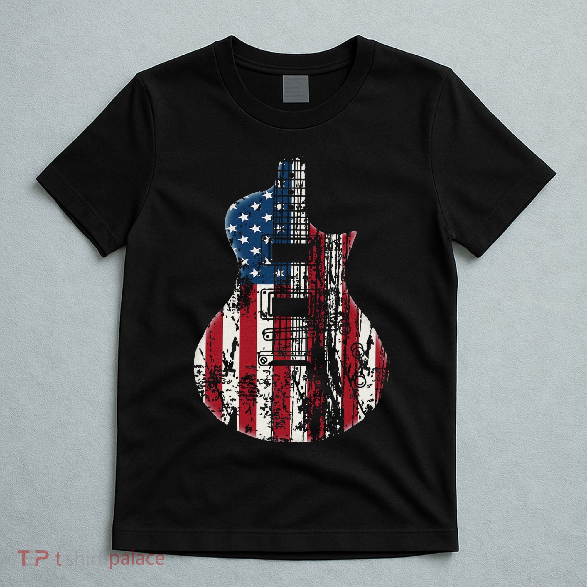Us American Flag Guitar Musician Distressed Guitars Vintage T-Shirt