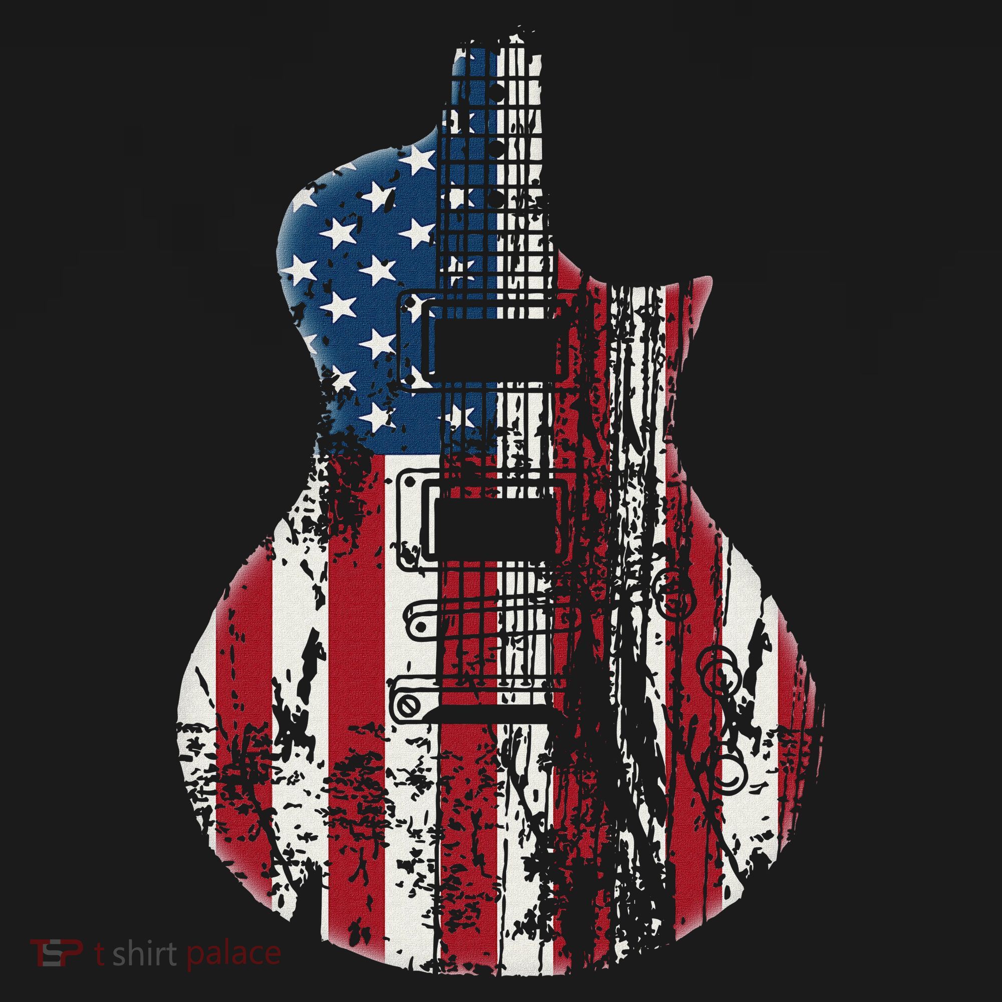 Us American Flag Guitar Musician Distressed Guitars Vintage T-Shirt