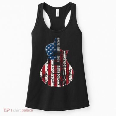Us American Flag Guitar Musician Distressed Guitars Vintage Women's Tank Top