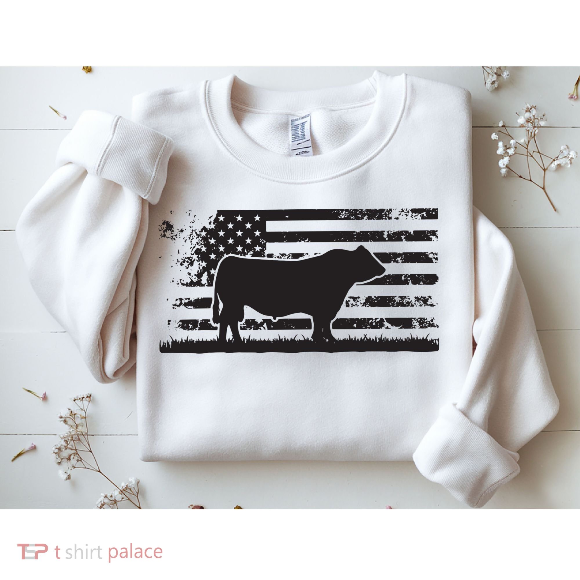 USA American Flag America Cow Black Angus Rancher Sweatshirt