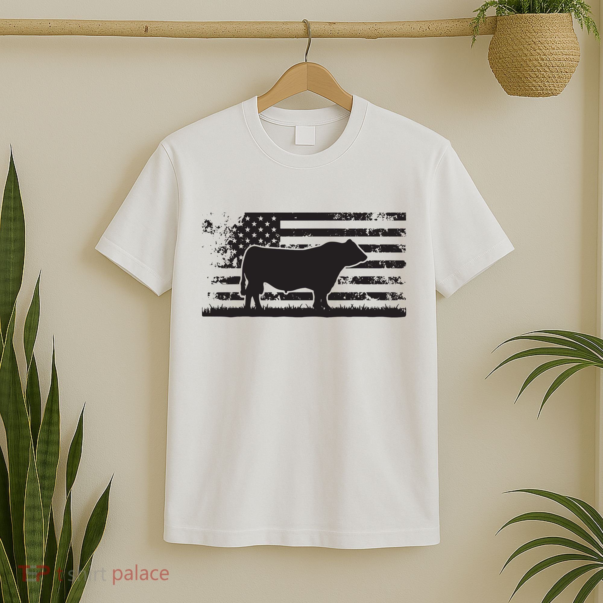 USA American Flag America Cow Black Angus Rancher T-Shirt