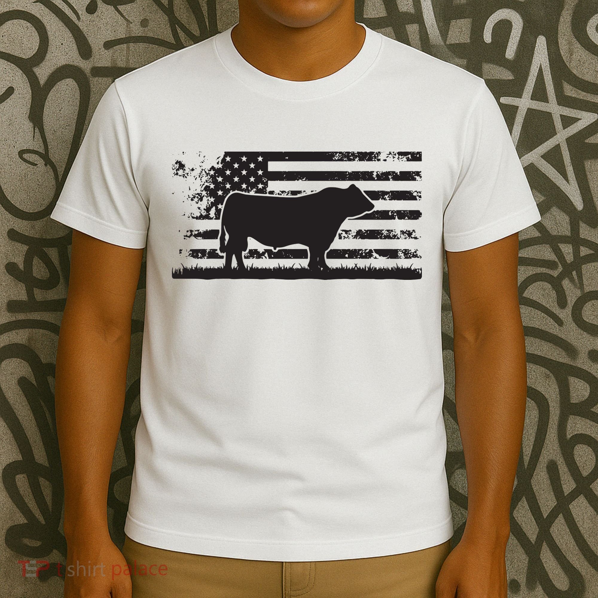 USA American Flag America Cow Black Angus Rancher T-Shirt