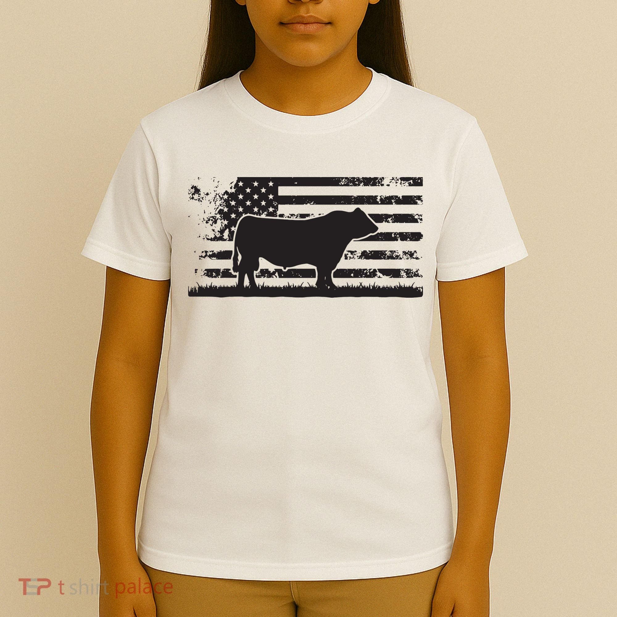 USA American Flag America Cow Black Angus Rancher T-Shirt