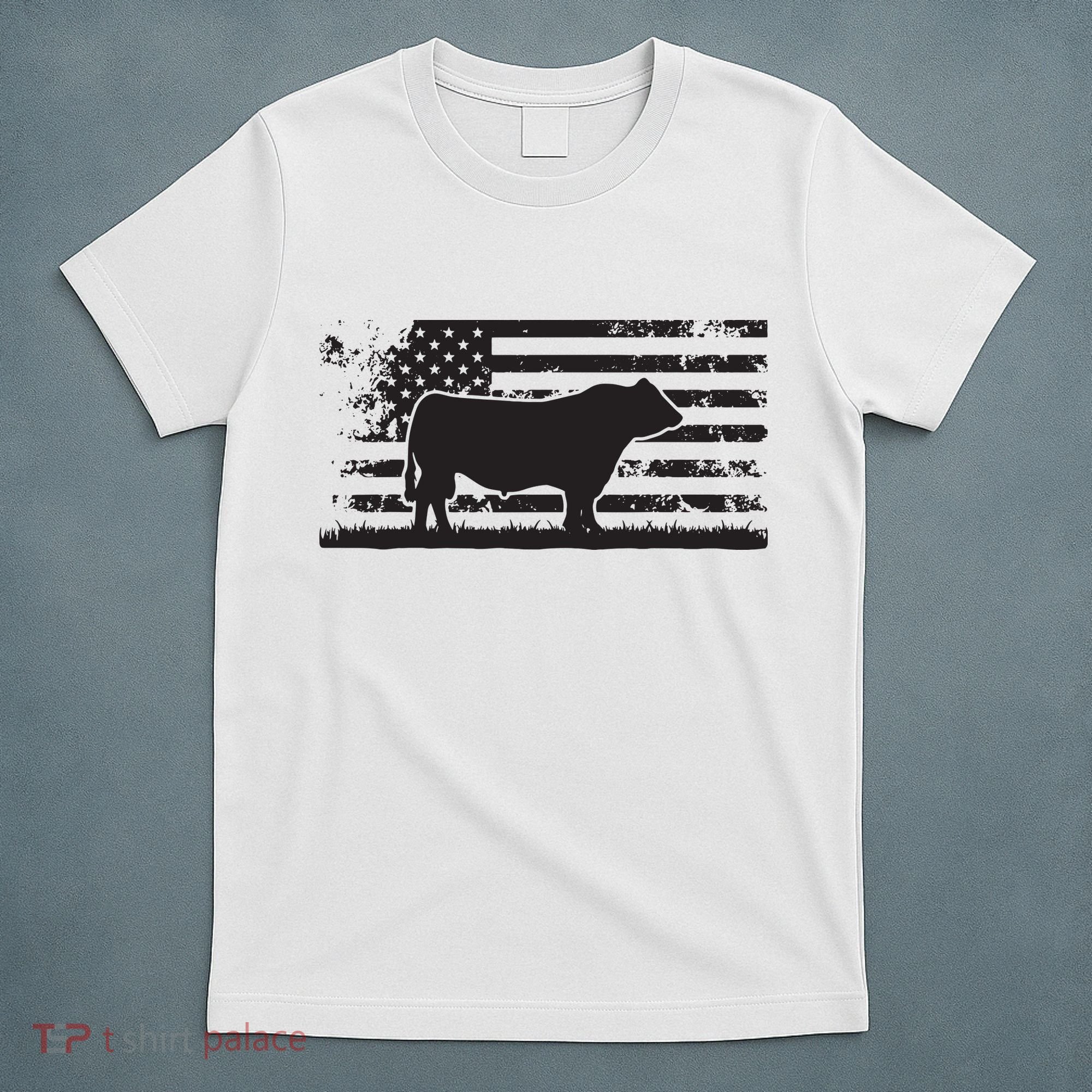 USA American Flag America Cow Black Angus Rancher T-Shirt
