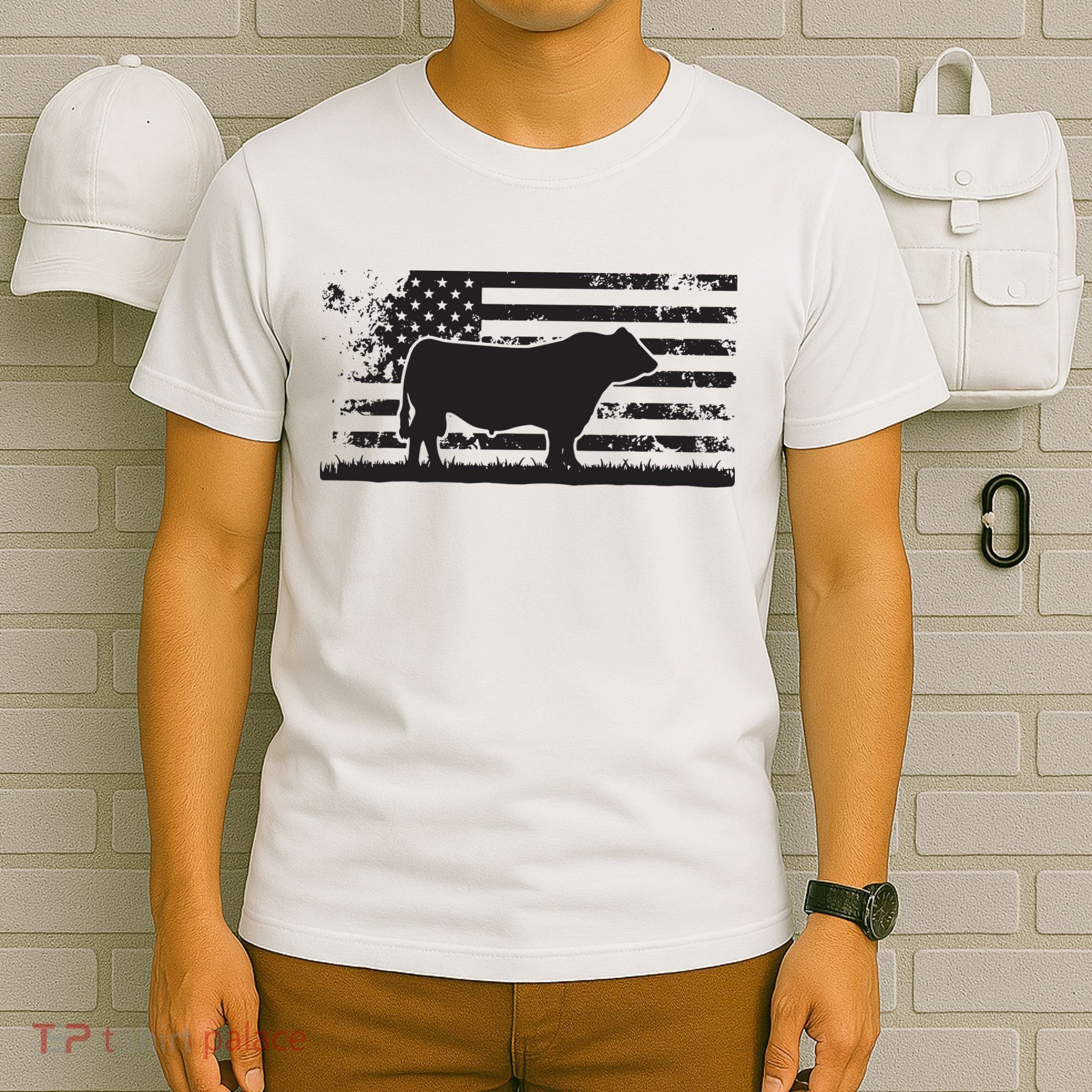 USA American Flag America Cow Black Angus Rancher T-Shirt