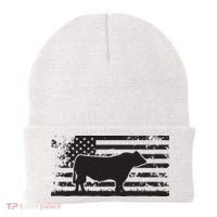 USA American Flag America Cow Black Angus Rancher Beanie thumb 0