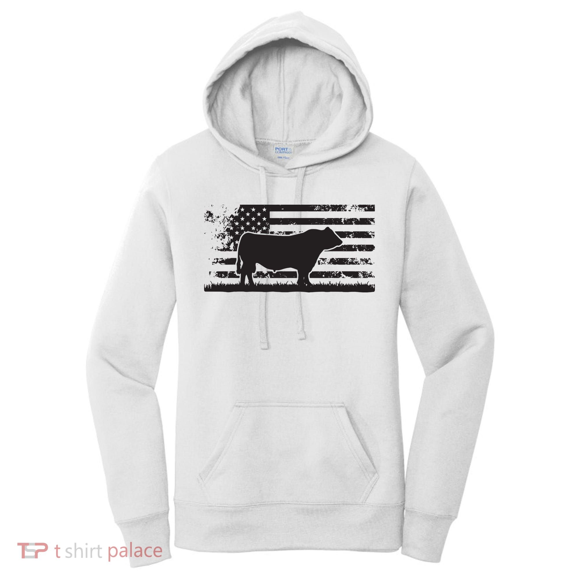 USA American Flag America Cow Black Angus Rancher Women's Hoodie