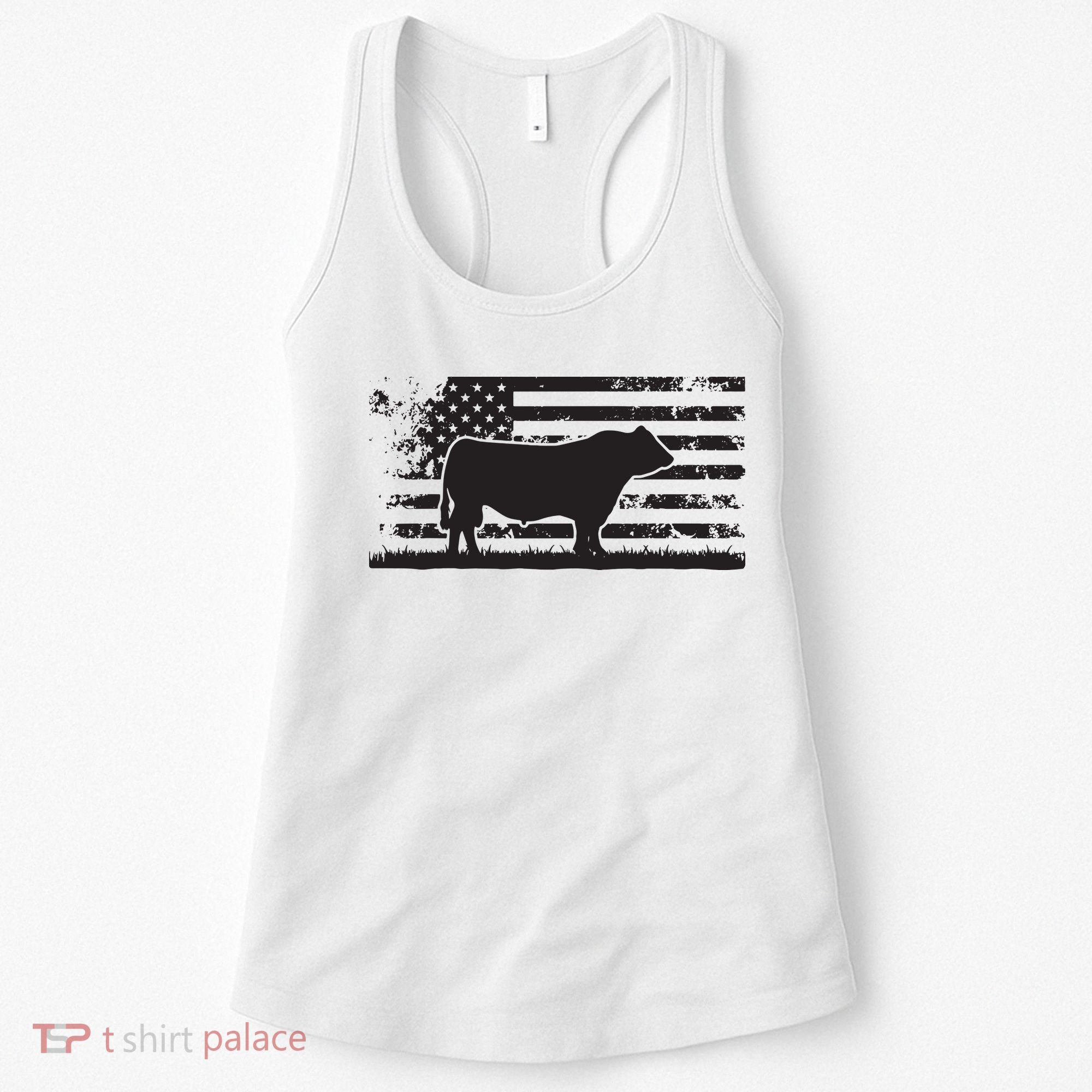 USA American Flag America Cow Black Angus Rancher Women's Tank Top