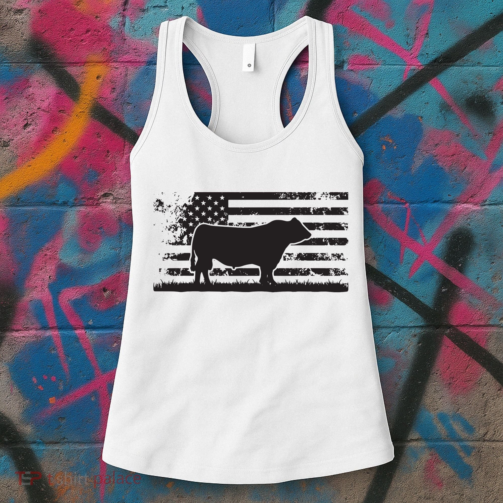 USA American Flag America Cow Black Angus Rancher Women's Tank Top