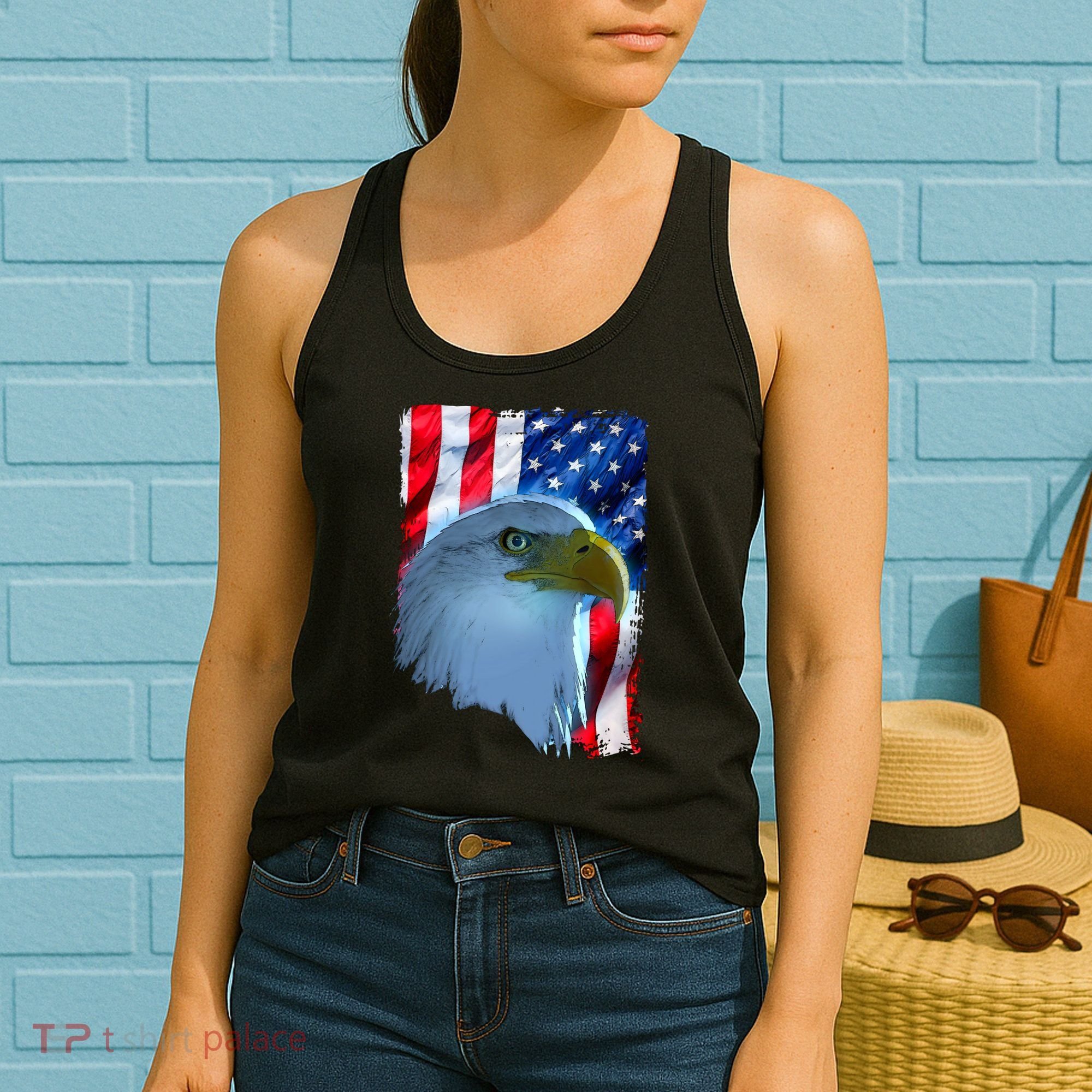 USA American Flag Eagle Distressed Style Women's Tank Top