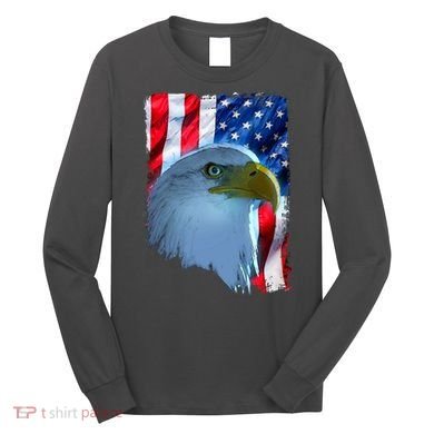 USA American Flag Eagle Distressed Style Long Sleeve Shirt