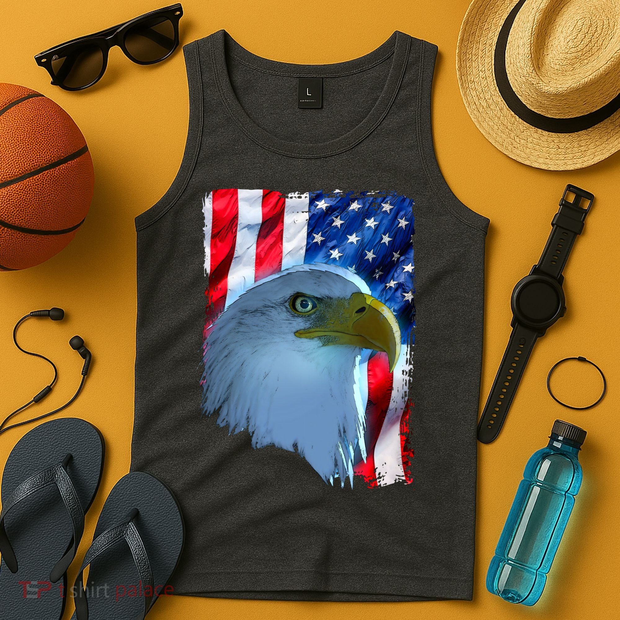 USA American Flag Eagle Distressed Style Tank Top