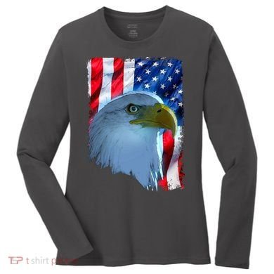 USA American Flag Eagle Distressed Style Women's Long Sleeve Shirt