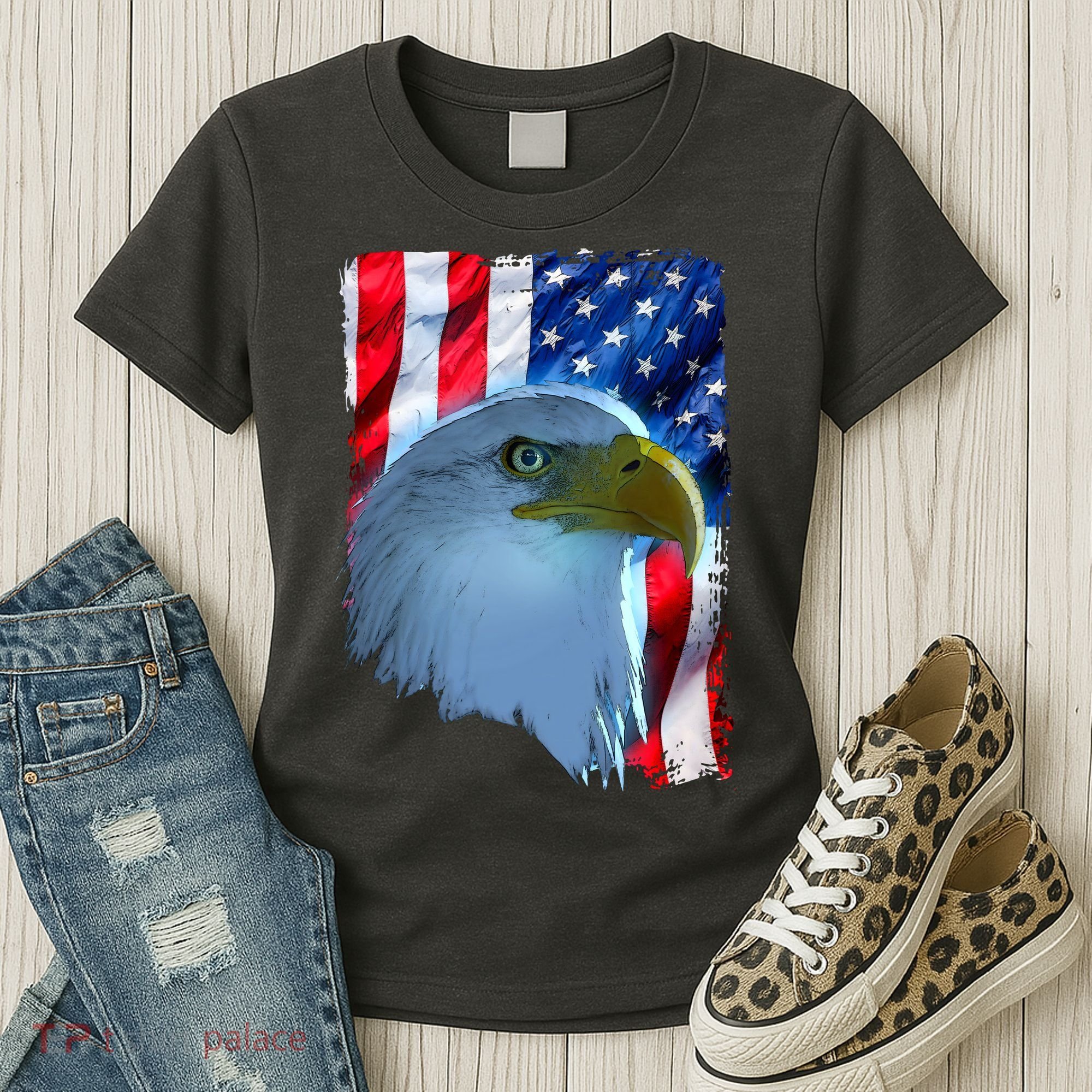 USA American Flag Eagle Distressed Style Women's T-Shirt