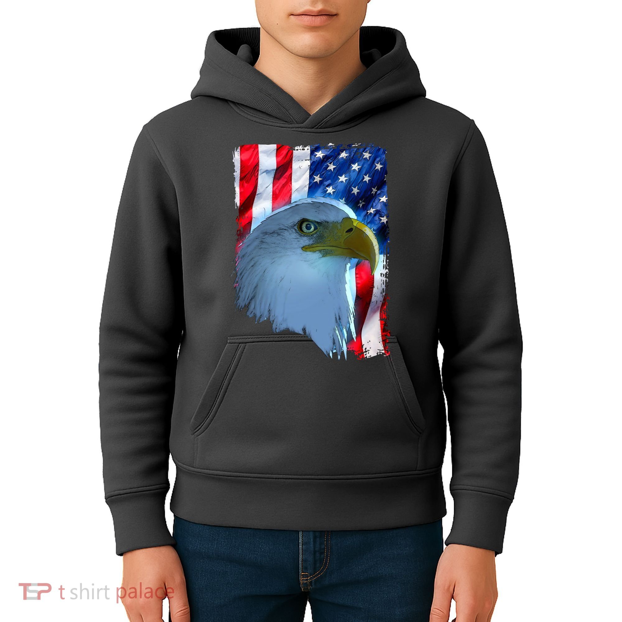USA American Flag Eagle Distressed Style Kids Hoodie