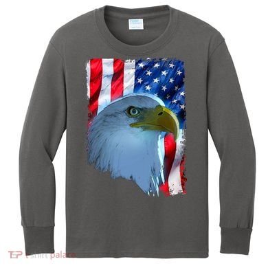 USA American Flag Eagle Distressed Style Kids Long Sleeve Shirt
