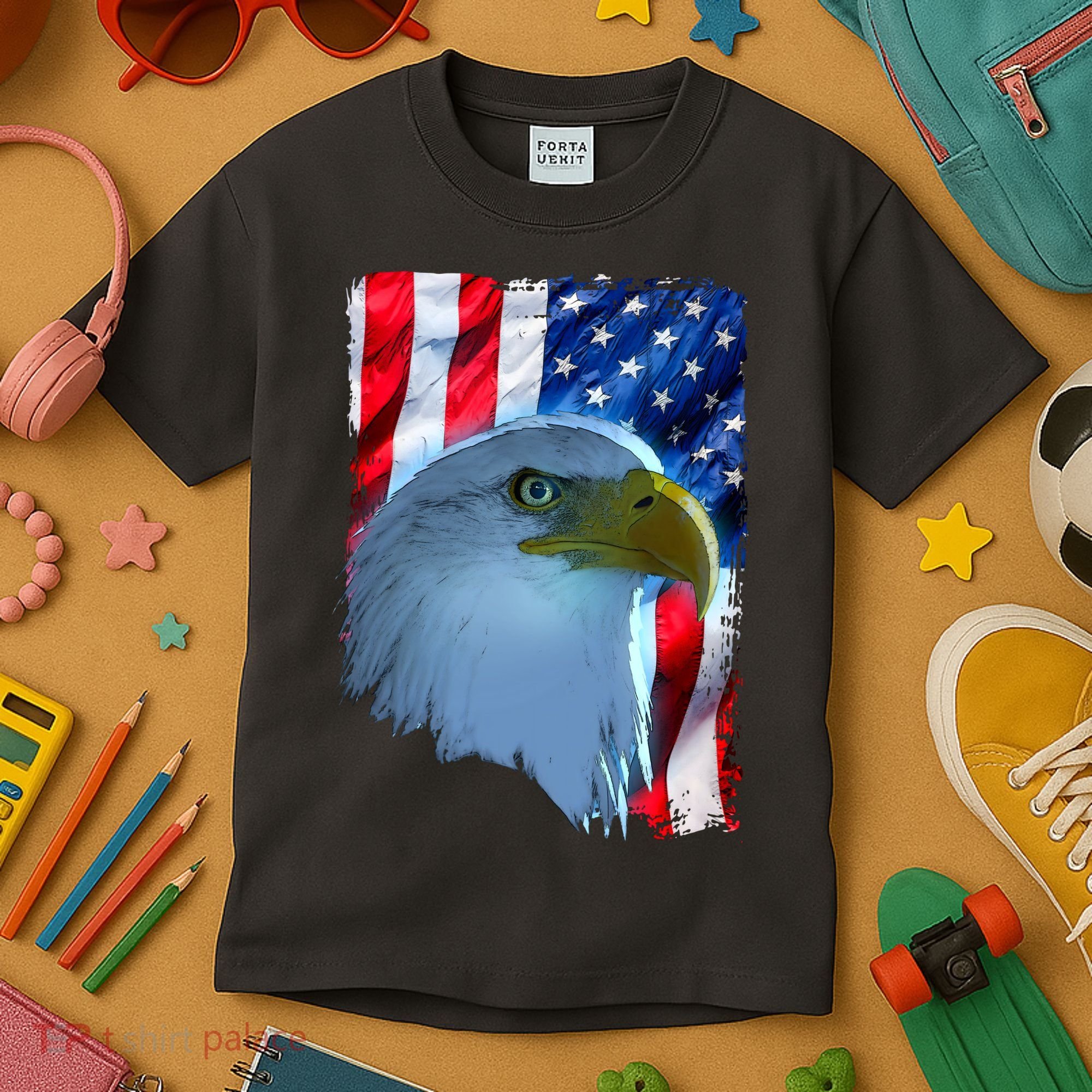 USA American Flag Eagle Distressed Style Kids T-Shirt