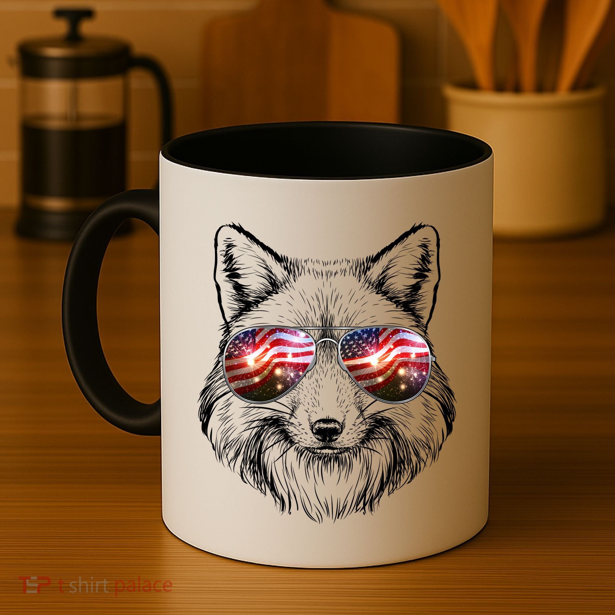 USA American Flag Fireworks Fox Coffee Mug