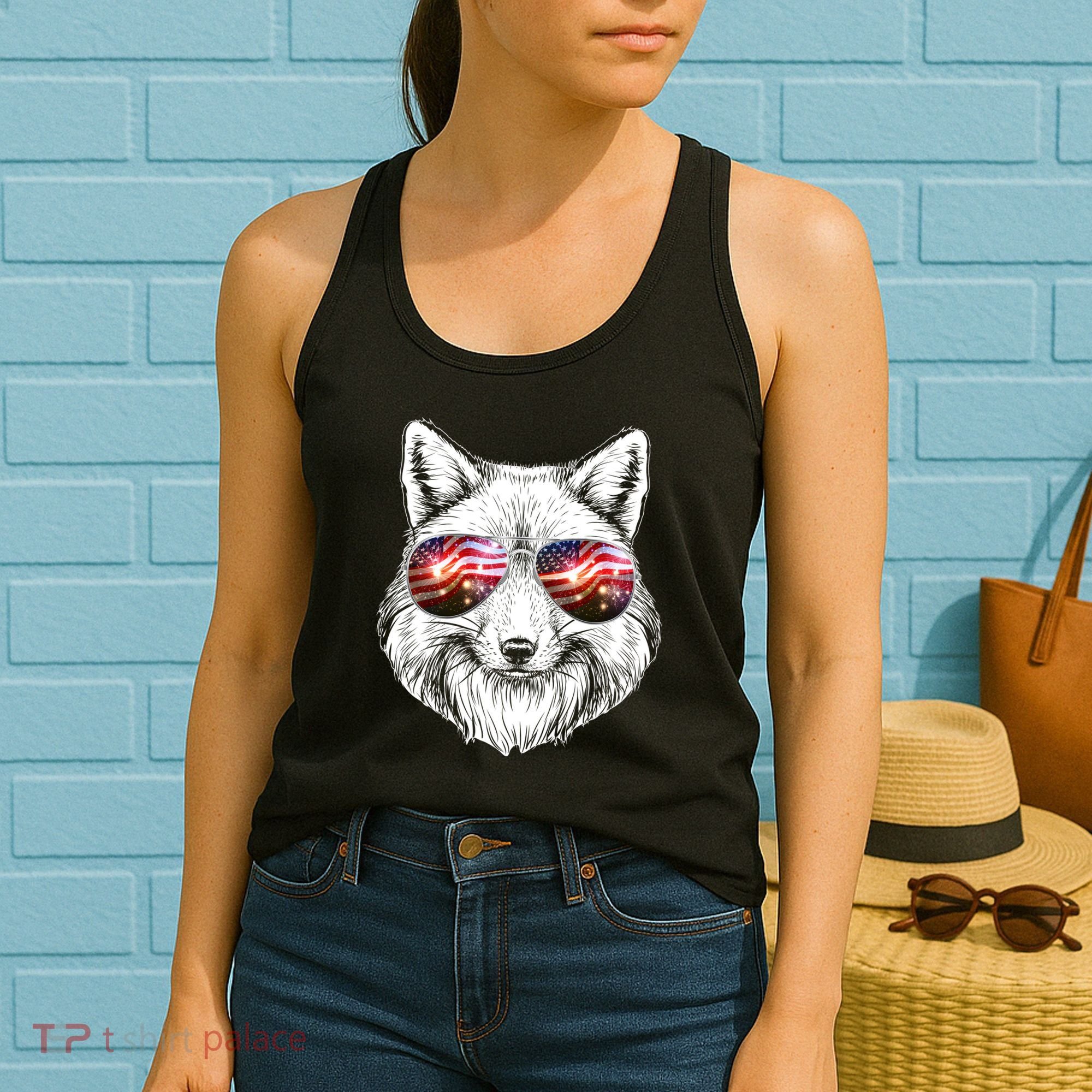 USA American Flag Fireworks Fox Women's Tank Top